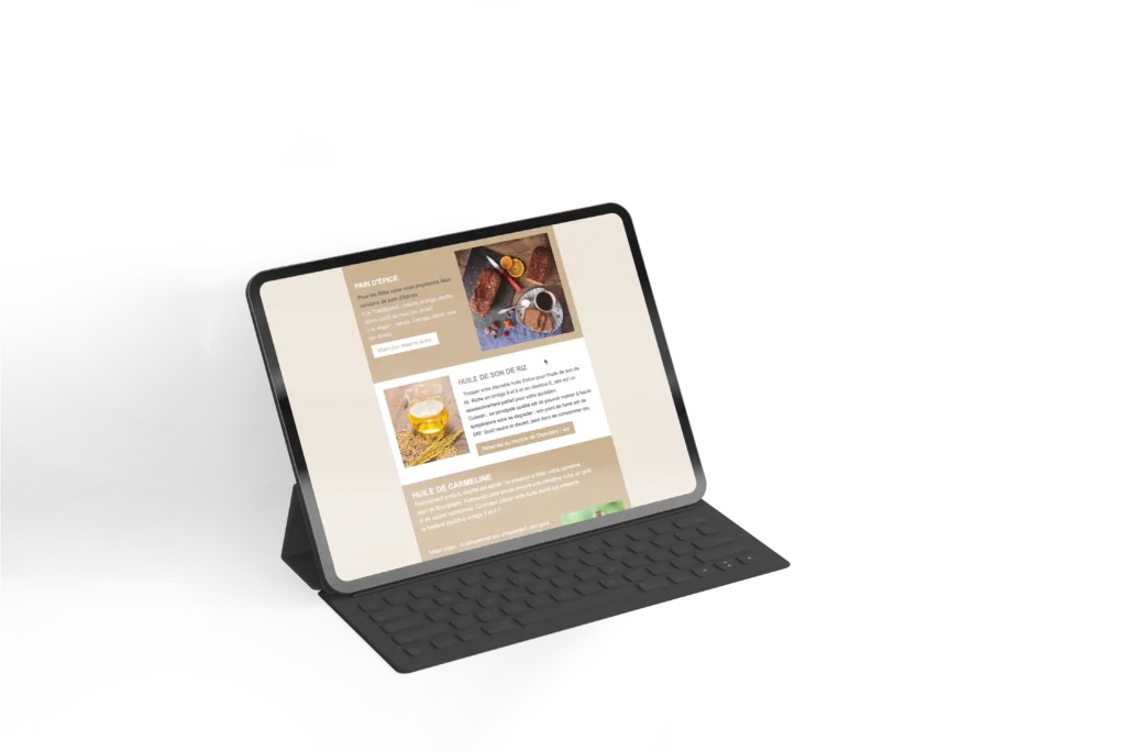 Tablette avec une newsletter de la boulangerie Mamaten